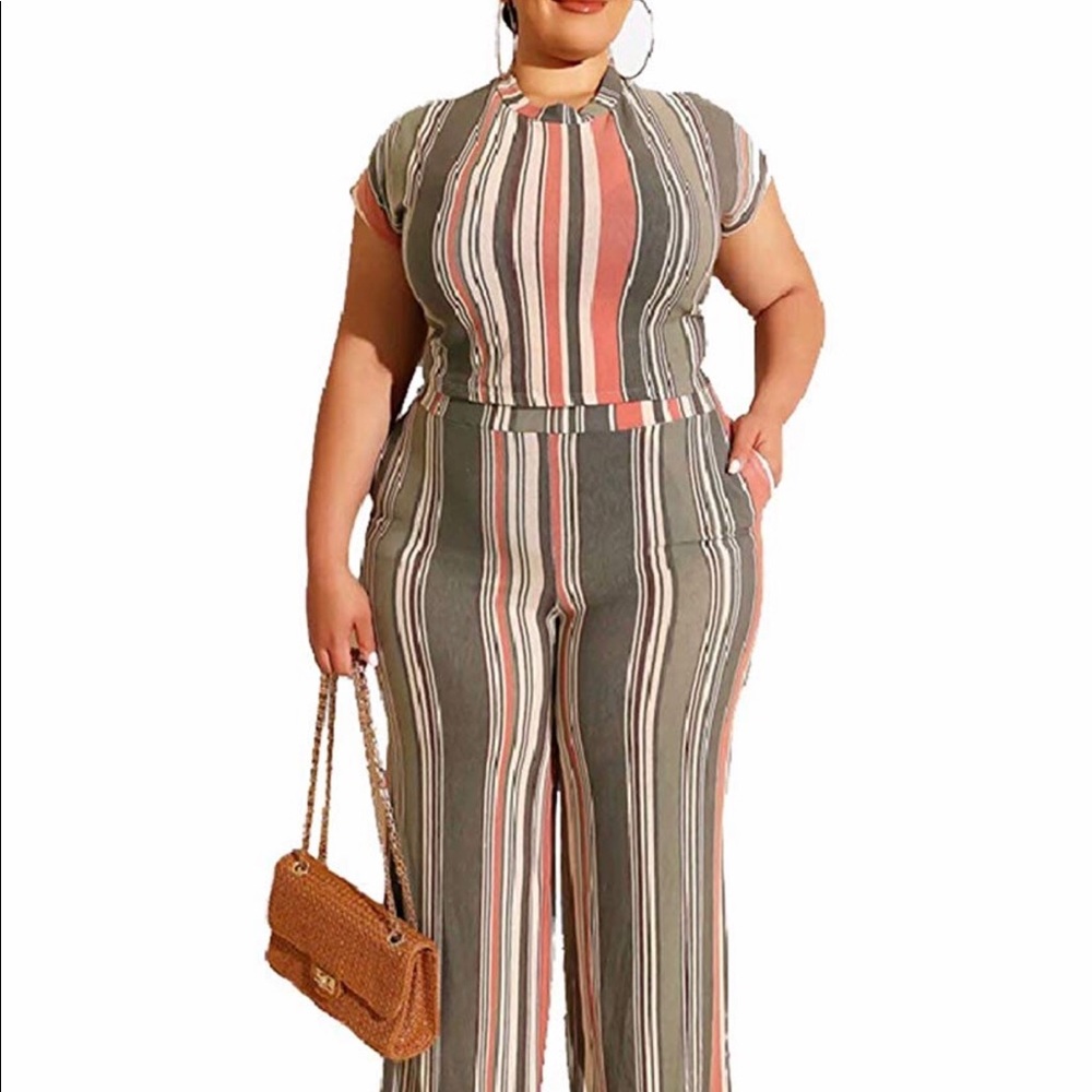 Two piece crop top pant set women’s plus